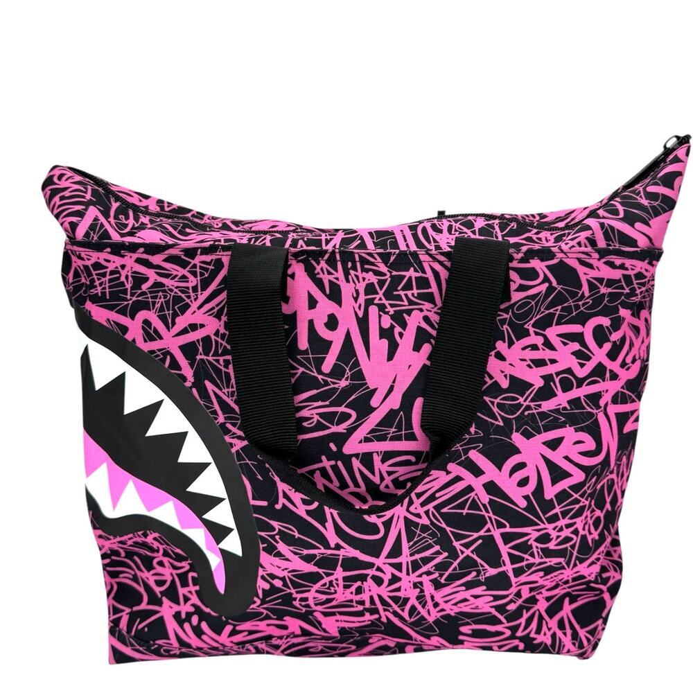 Sprayground Pink Graffiti Shark Tote Bag NWT Rare Streetwear Carryall Duffle - Picture 3 of 13